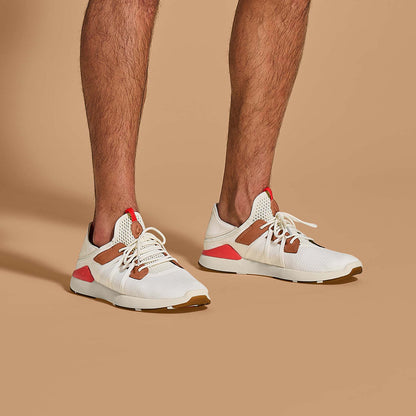 OluKai | Mio Lī Men's Athletic Shoes - Bright White / Red Lava
